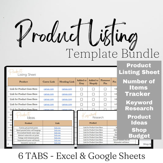 Product Listing Template Organization Sheet for Etsy - Google Sheet