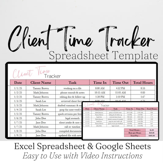 Client Time Tracking Spreadsheet Template Google Sheets and Excel Spreadsheet