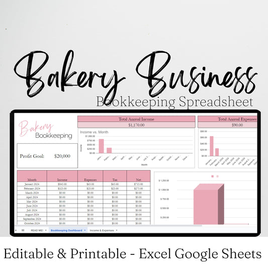 Bakery Business Bookkeeping Template Google Sheets Excel Spreadsheet