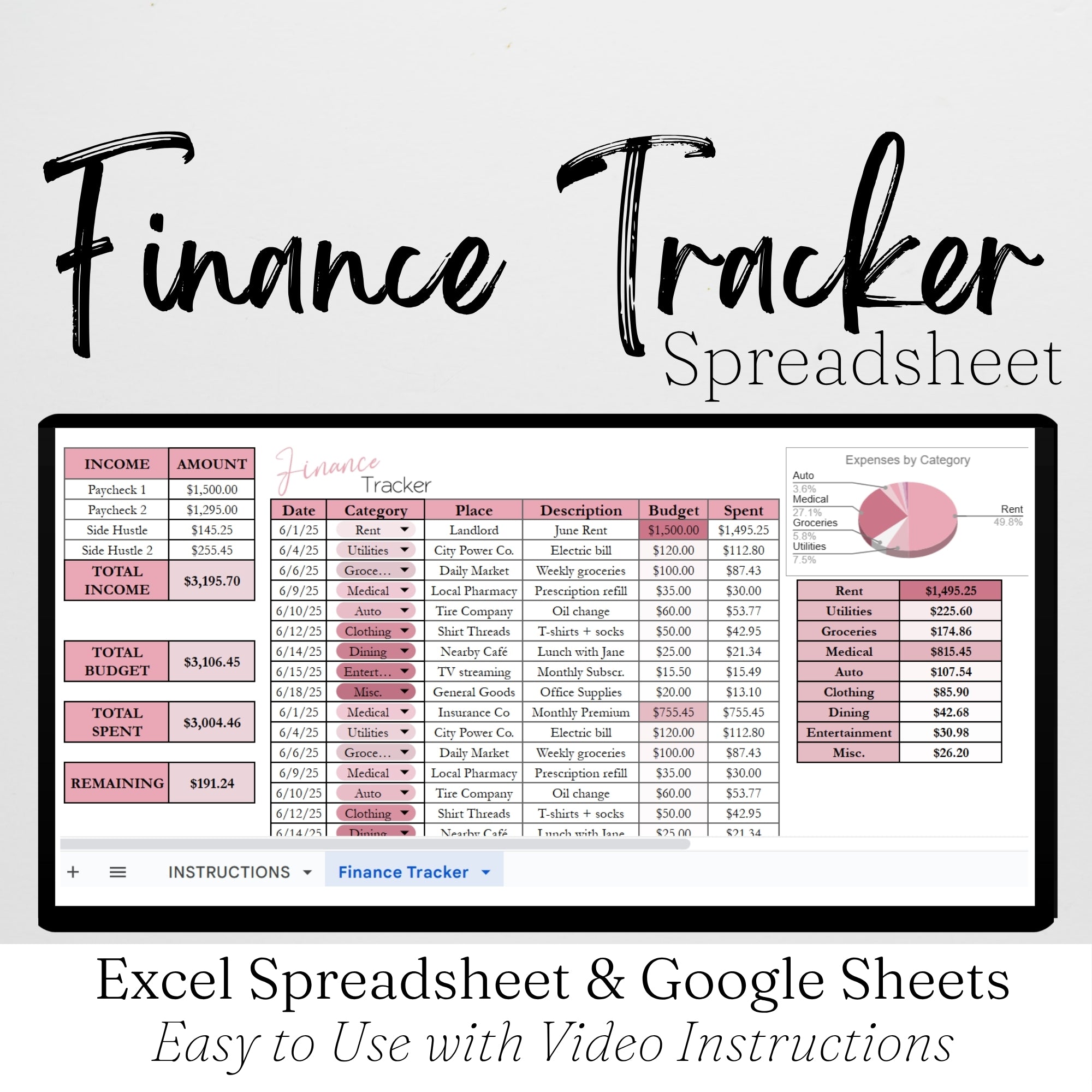 Financial Tracking List Finance Tracker Google Sheets and Excel Spreadsheet – Savvy and Thriving