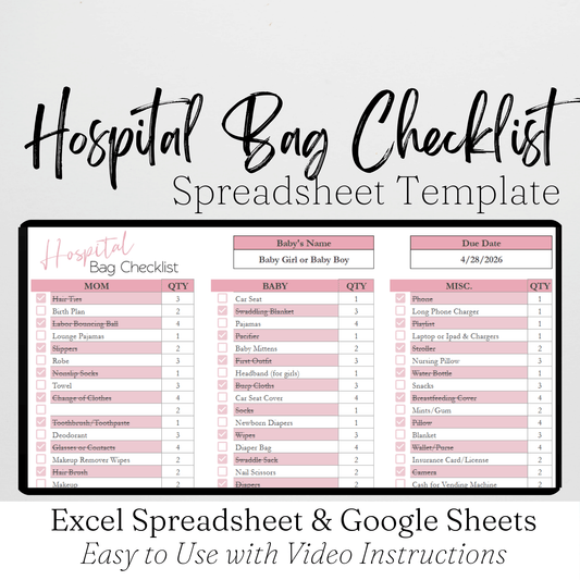 Hospital Bag Checklist Spreadsheet Template Google Sheets and Excel Spreadsheet