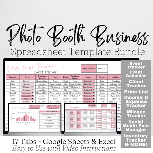 Photo Booth Business Planner Template Bundle Google Sheet and Excel Spreadsheet  - How to Organize and Manage your Business