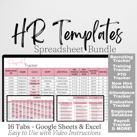 HR Templates for Small Business Google Sheet and Excel Spreadsheet Bundle
