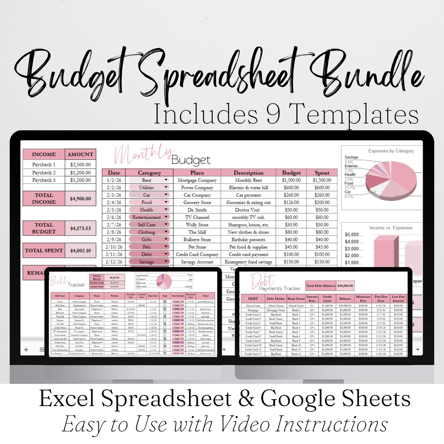 Budget Spreadsheet Template Bundle Google Sheets and Excel Spreadsheet