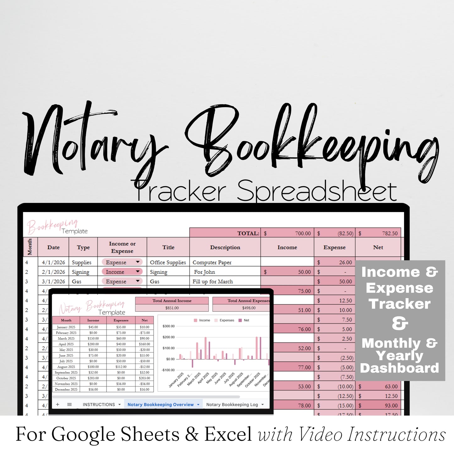 Notary Bookkeeping Template Google Sheets and Excel Spreadsheet