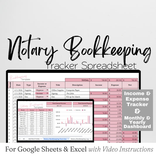 Notary Bookkeeping Template Google Sheets and Excel Spreadsheet