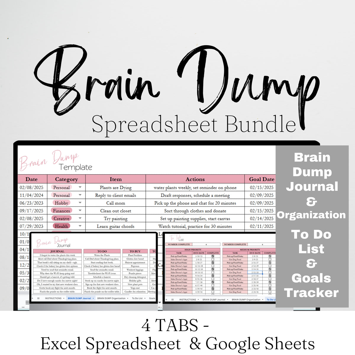 Brain Dump Template Google Sheets and Excel Spreadsheet – Savvy and ...