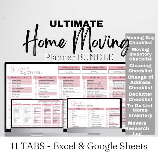 Home Moving Planner Bundle Google Sheet and Excel Spreadsheet