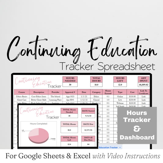 Continuing Education Tracker Template Excel Spreadsheet and Google Sheets