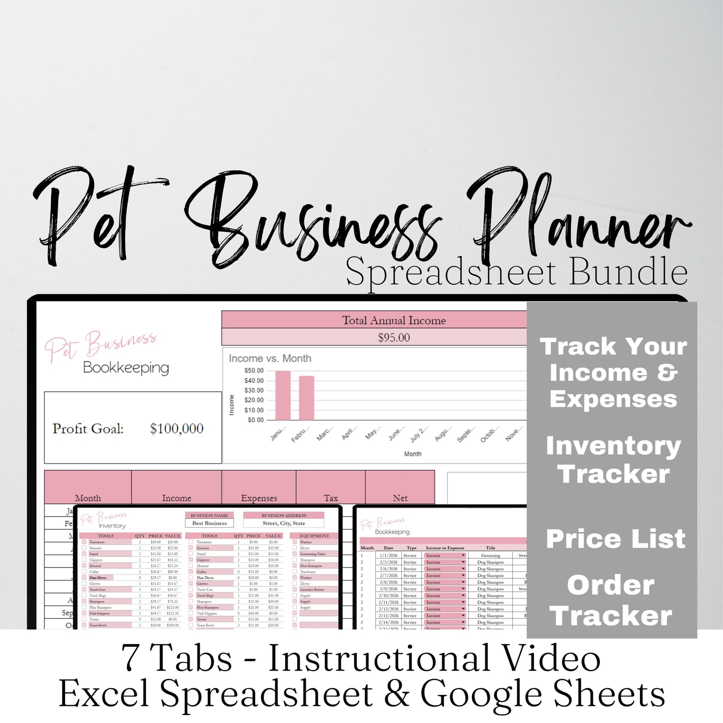 Pet Business Planner Bundle Google Sheet and Excel Spreadsheet