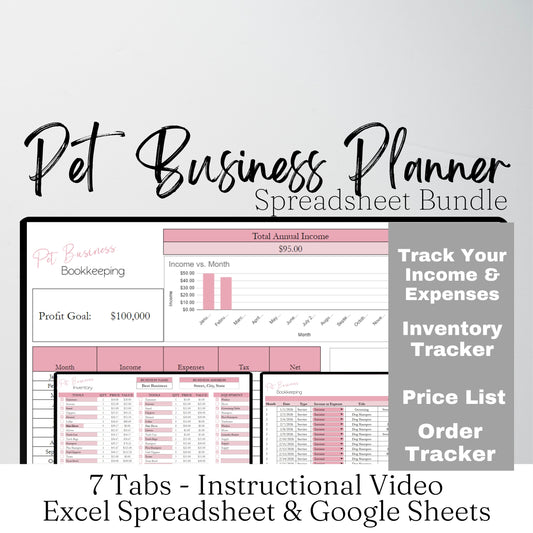 Pet Business Planner Bundle Google Sheet and Excel Spreadsheet