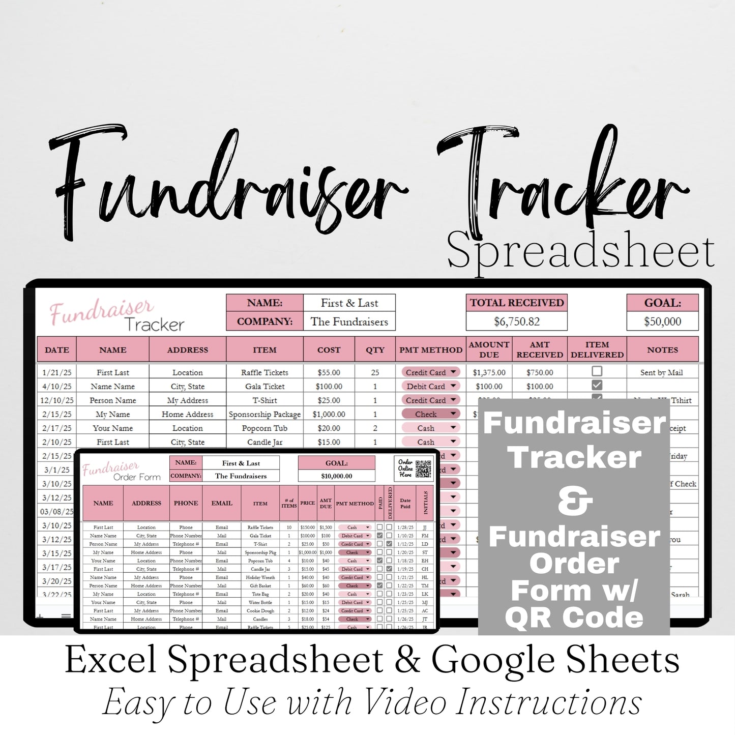 Fundraiser Tracker Template Google Sheets and Excel Spreadsheet