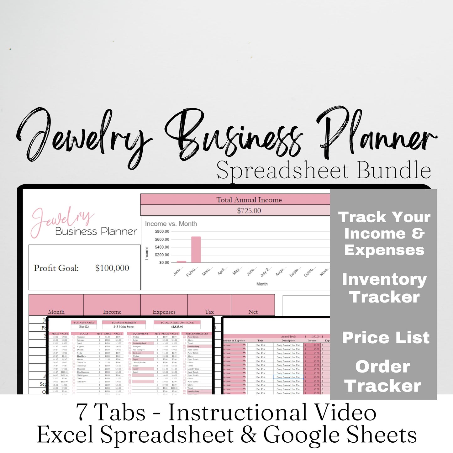 Jewelry Business Planner Bundle Google Sheet and Excel Spreadsheet
