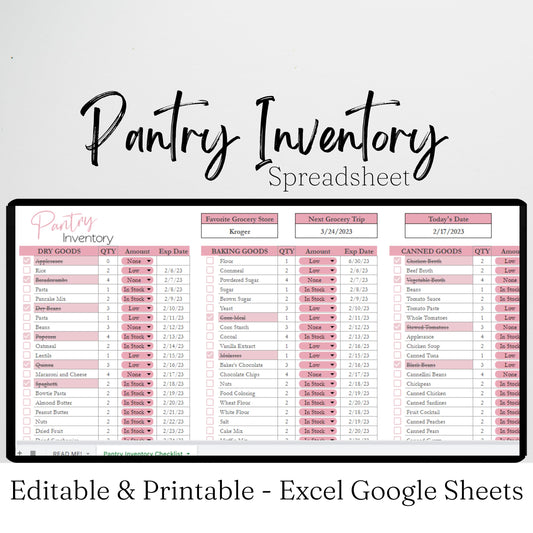 Pantry Inventory Google Sheet and Excel Spreadsheet