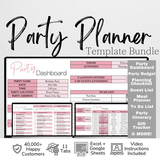 Party Planner Template Google Sheets & Excel Spreadsheet |Ultimate Event Planner | Editable Itinerary, Budget, Meal Planning & Guest List