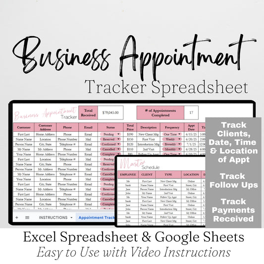 Business Appointment Tracker Template Google Sheets and Excel Spreadsheet