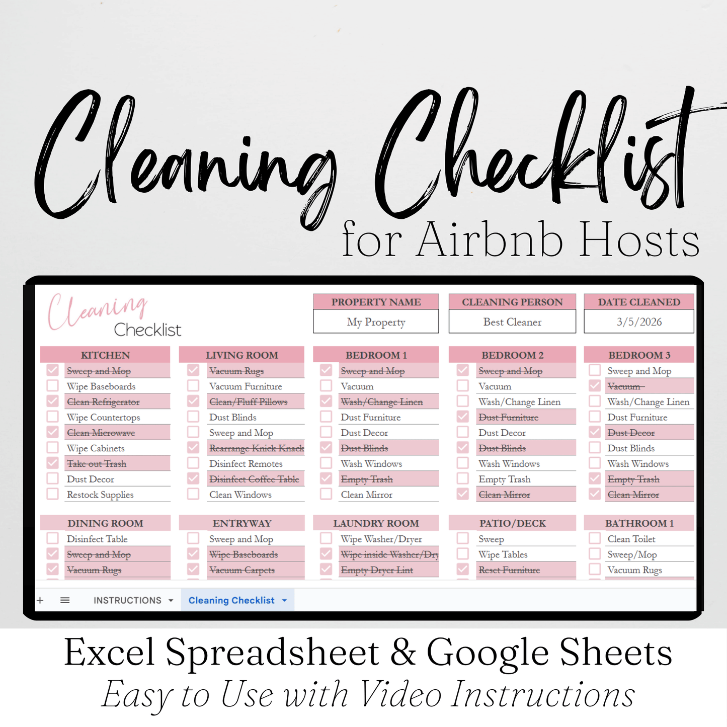 Airbnb Cleaning Checklist Template Google Sheets Excel Spreadsheet