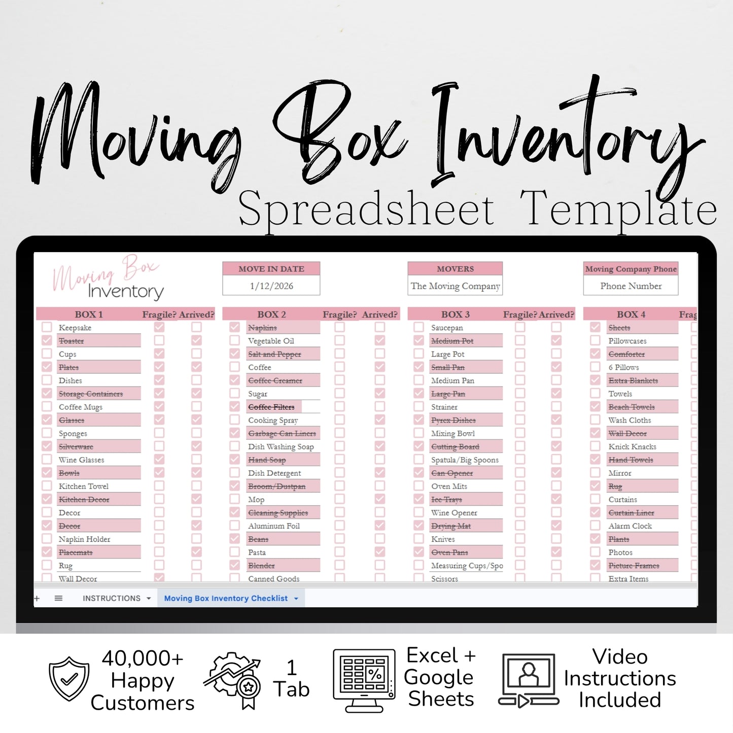 Moving Box Inventory Google Sheet and Excel Spreadsheet