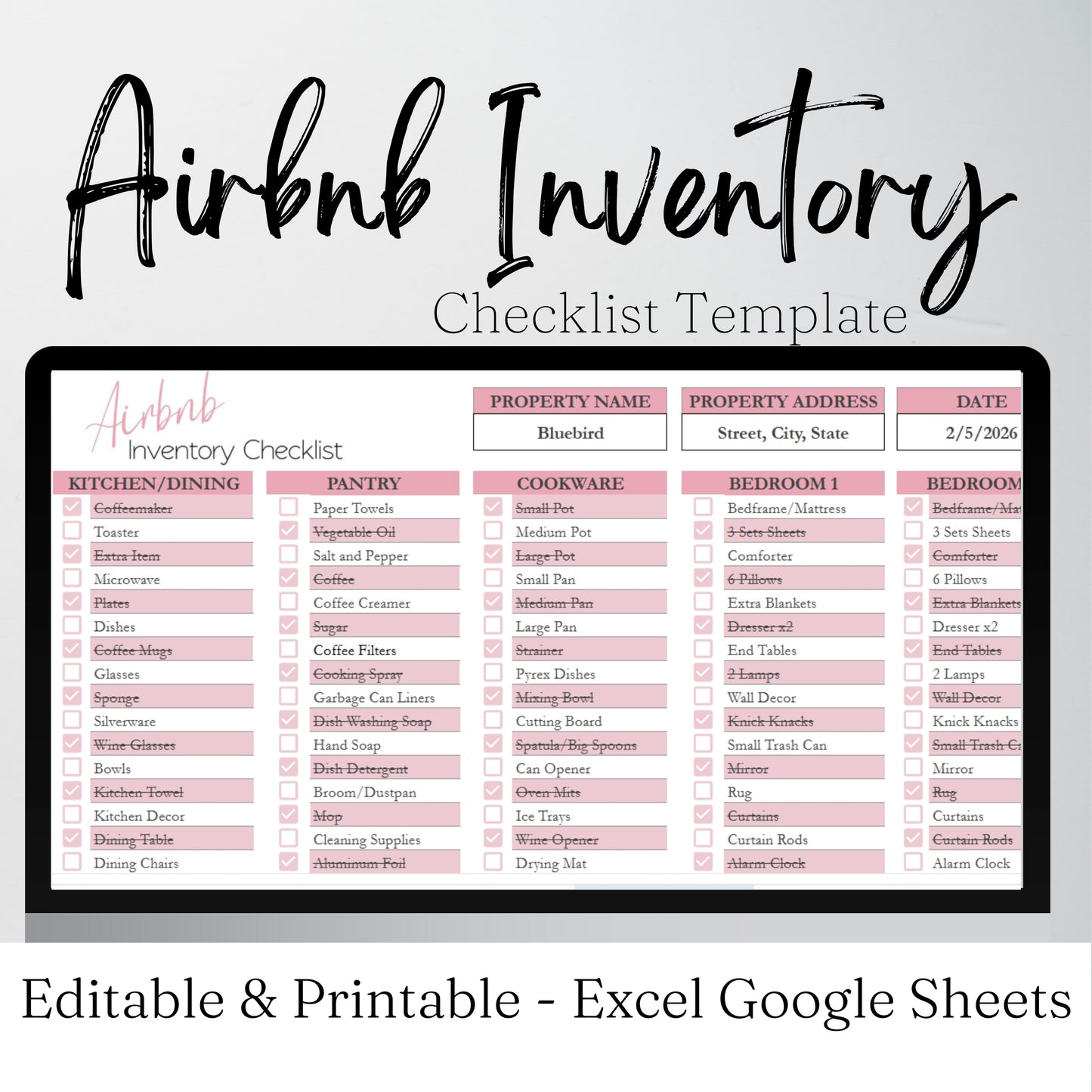 Airbnb Inventory Checklist Template Google Sheets Excel Spreadsheet