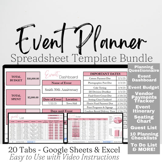 Event Planner Template for Google Sheets and Excel Spreadsheet