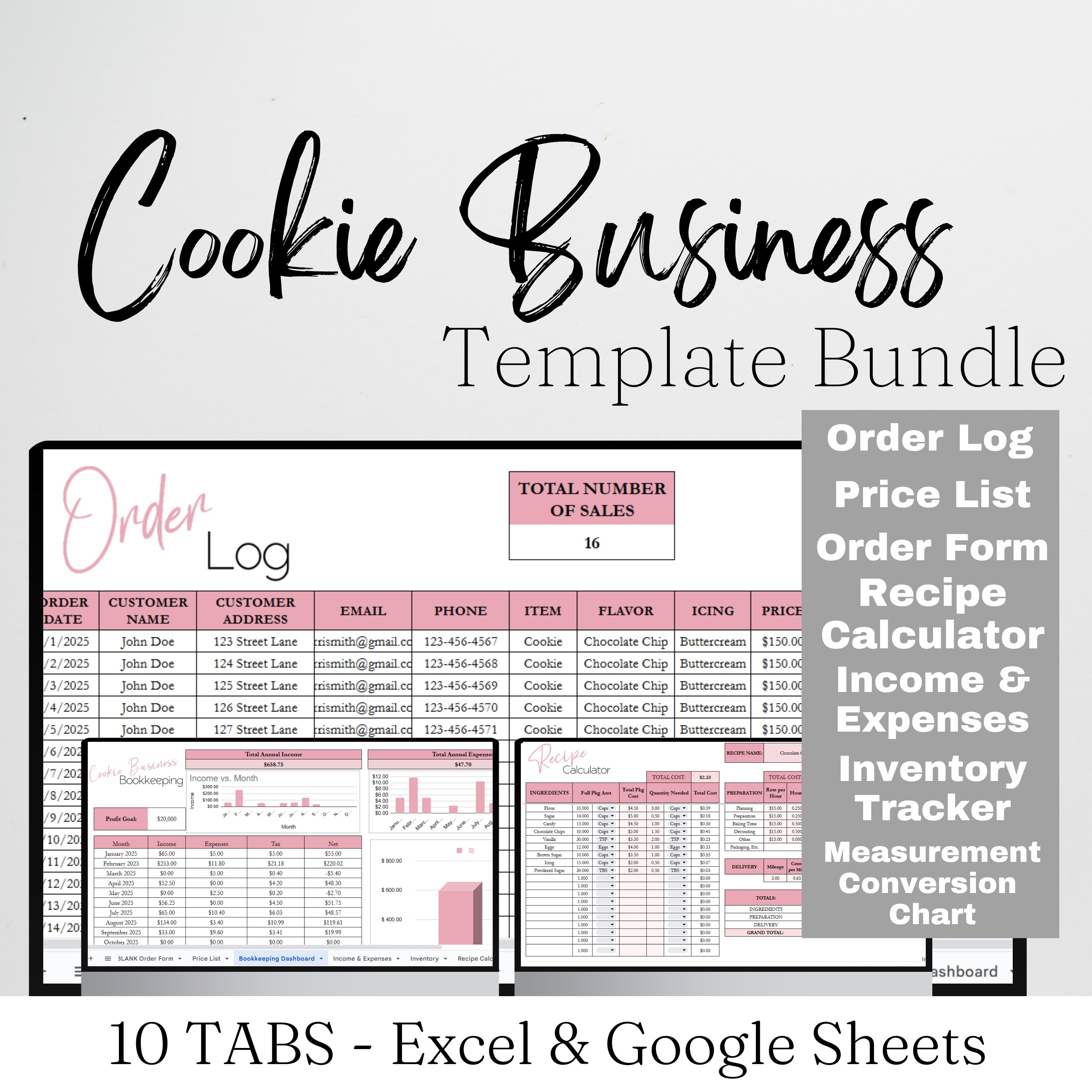 Cookie Business Template Bundle Google Sheet and Excel Spreadsheet ...
