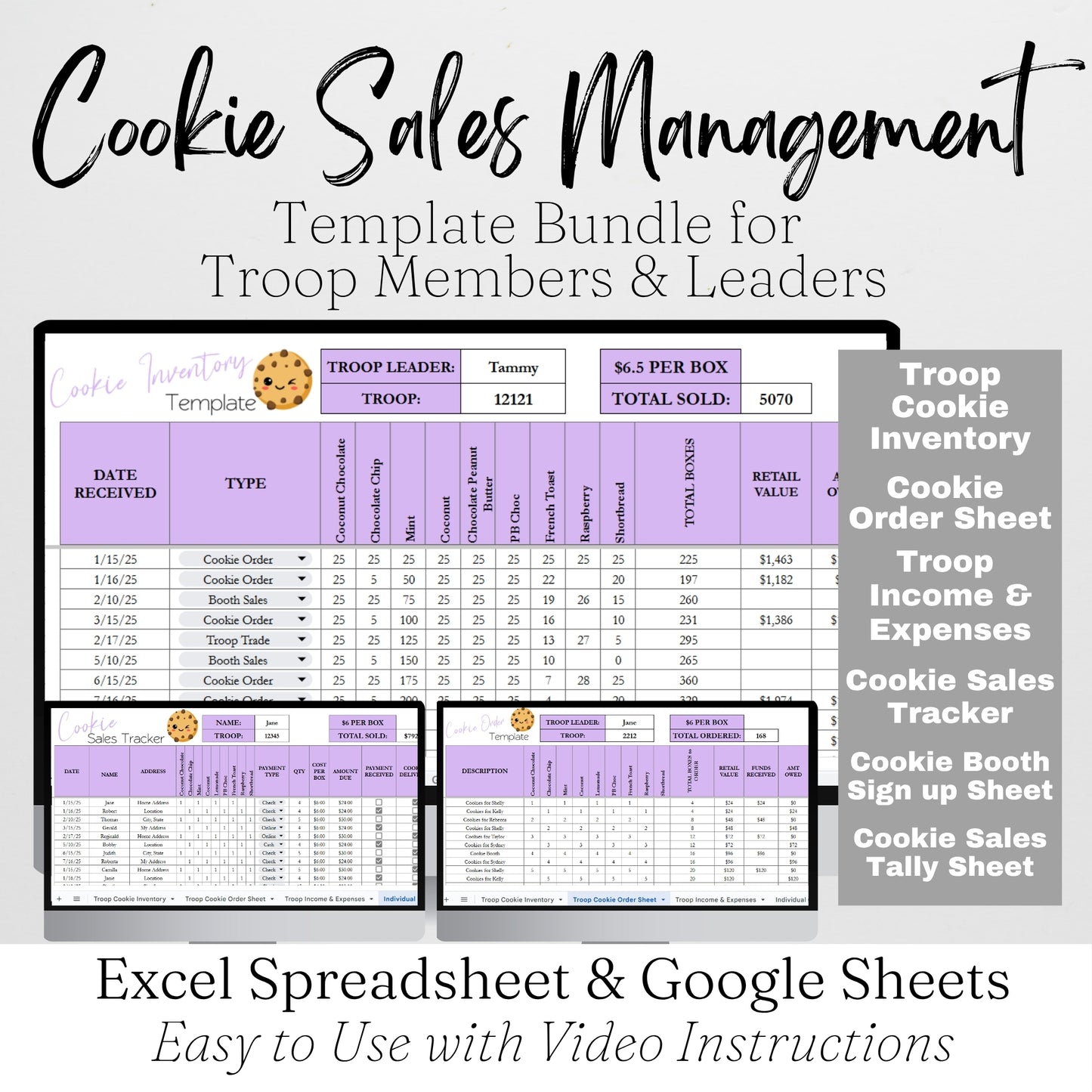 Cookie Sales Spreadsheet Template Bundle, Cookie Inventory Tracker for Girl Troop Leader