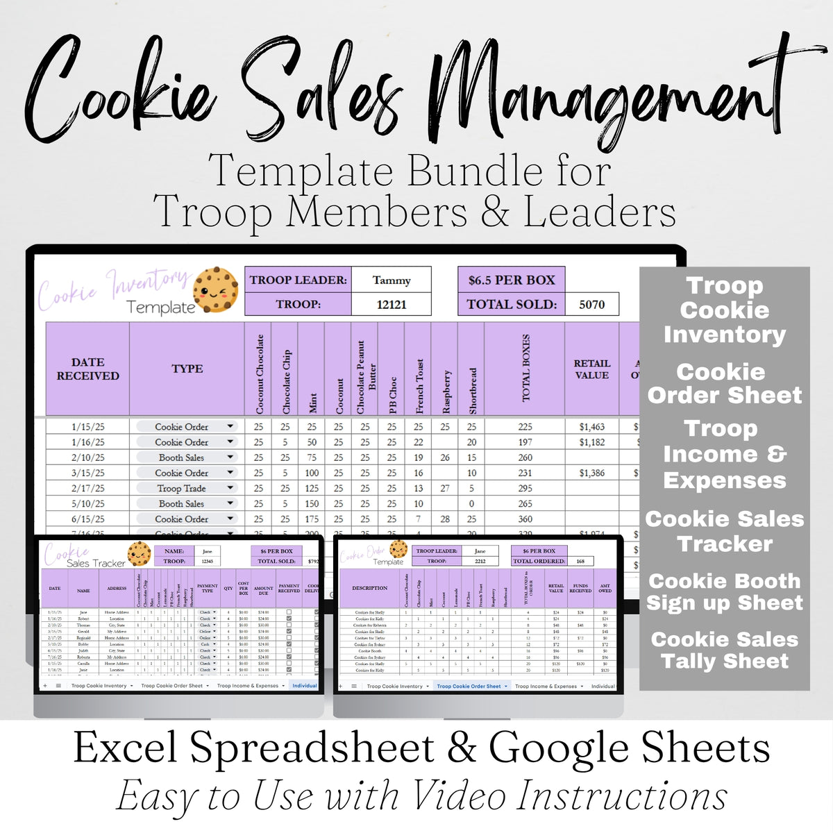 Cookie Sales Spreadsheet Template Bundle, Cookie Inventory Tracker for ...