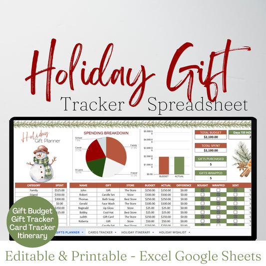 Holiday Gift Tracker Google Sheet, Christmas Planner Excel Spreadsheet