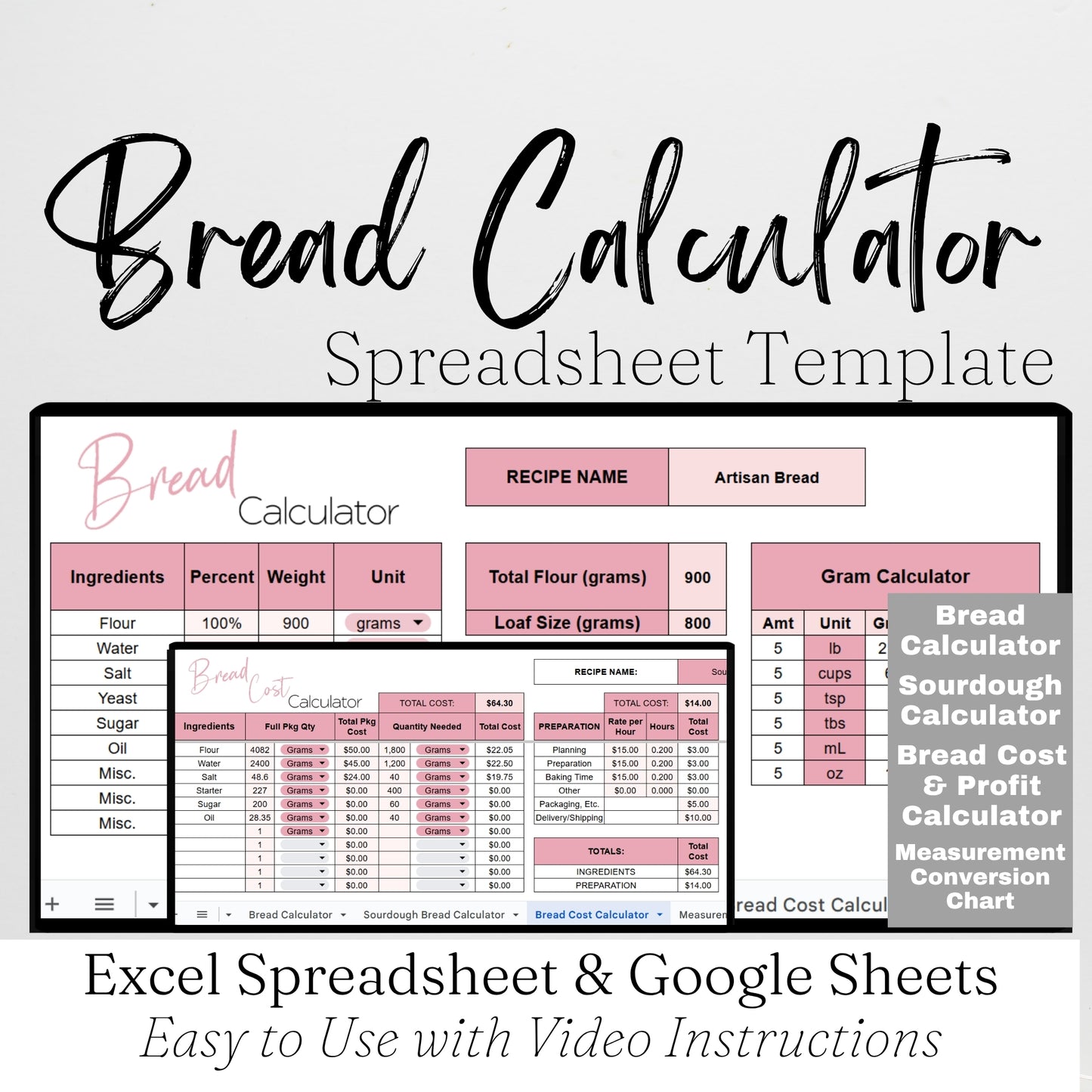 Bread Calculator Template Google Sheets and Excel Spreadsheet - Baking & Cost Calculator