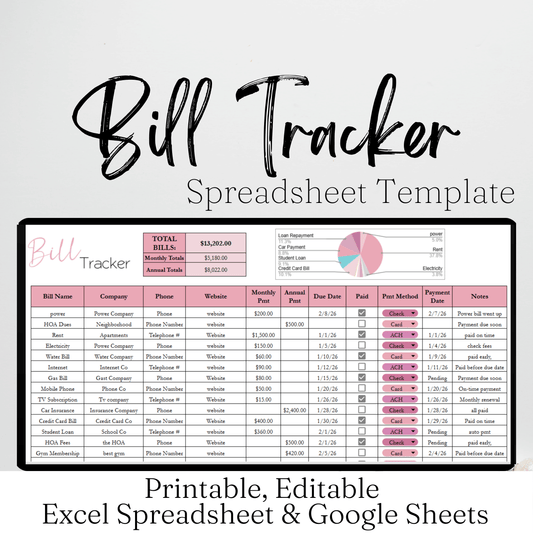 Bill Tracker Template Google Sheets and Excel Spreadsheet