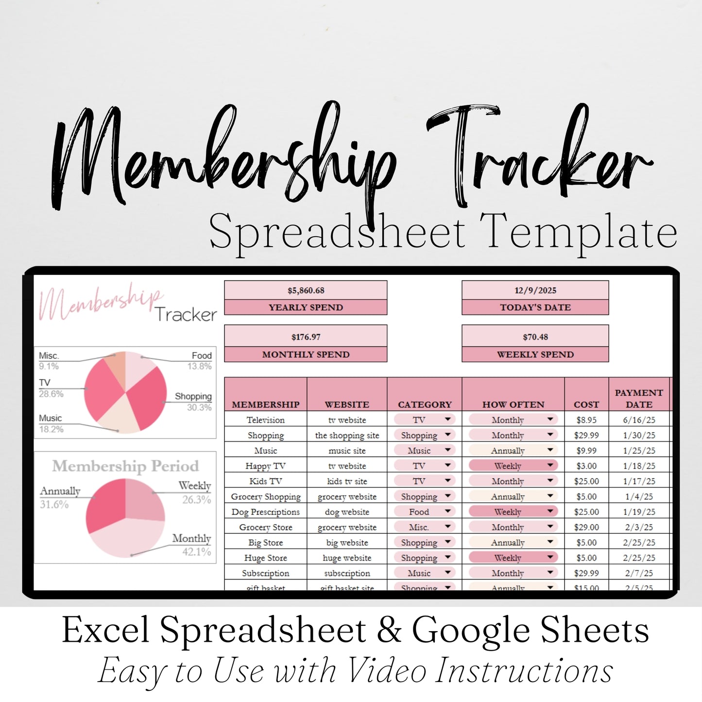 Membership Tracker Template Google Sheet and Excel Spreadsheet