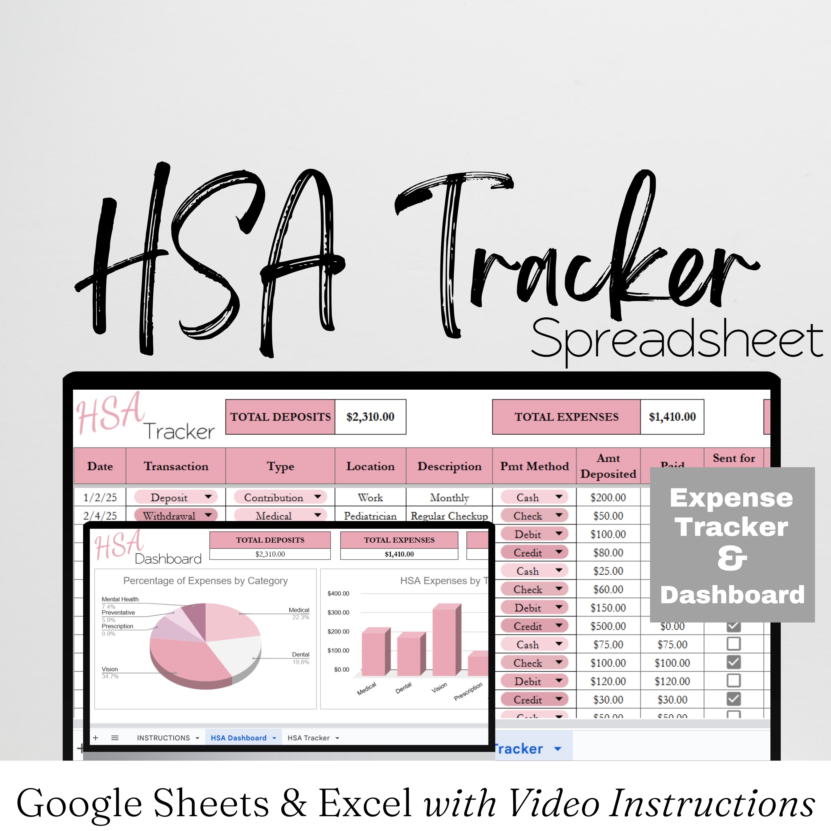 Hsa Checkbook Example HSA Tracker Template FSA Tracker Google Sheets and Excel Spreadsheet ...
