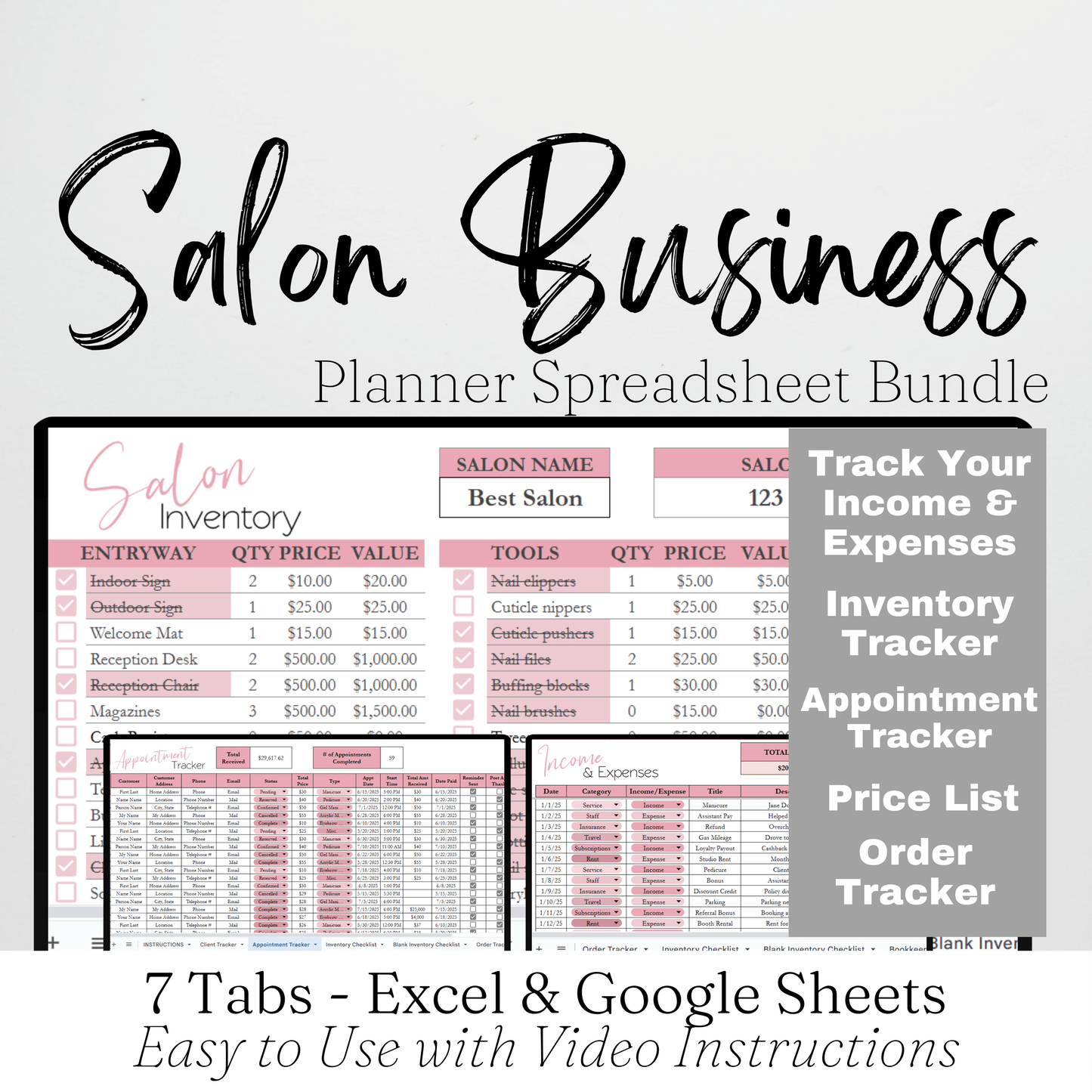 Salon Business Planner Bundle Google Sheet and Excel Spreadsheet