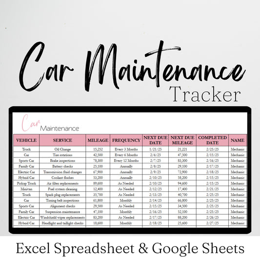 Car Maintenance Tracker Template Google Sheets Excel Spreadsheet