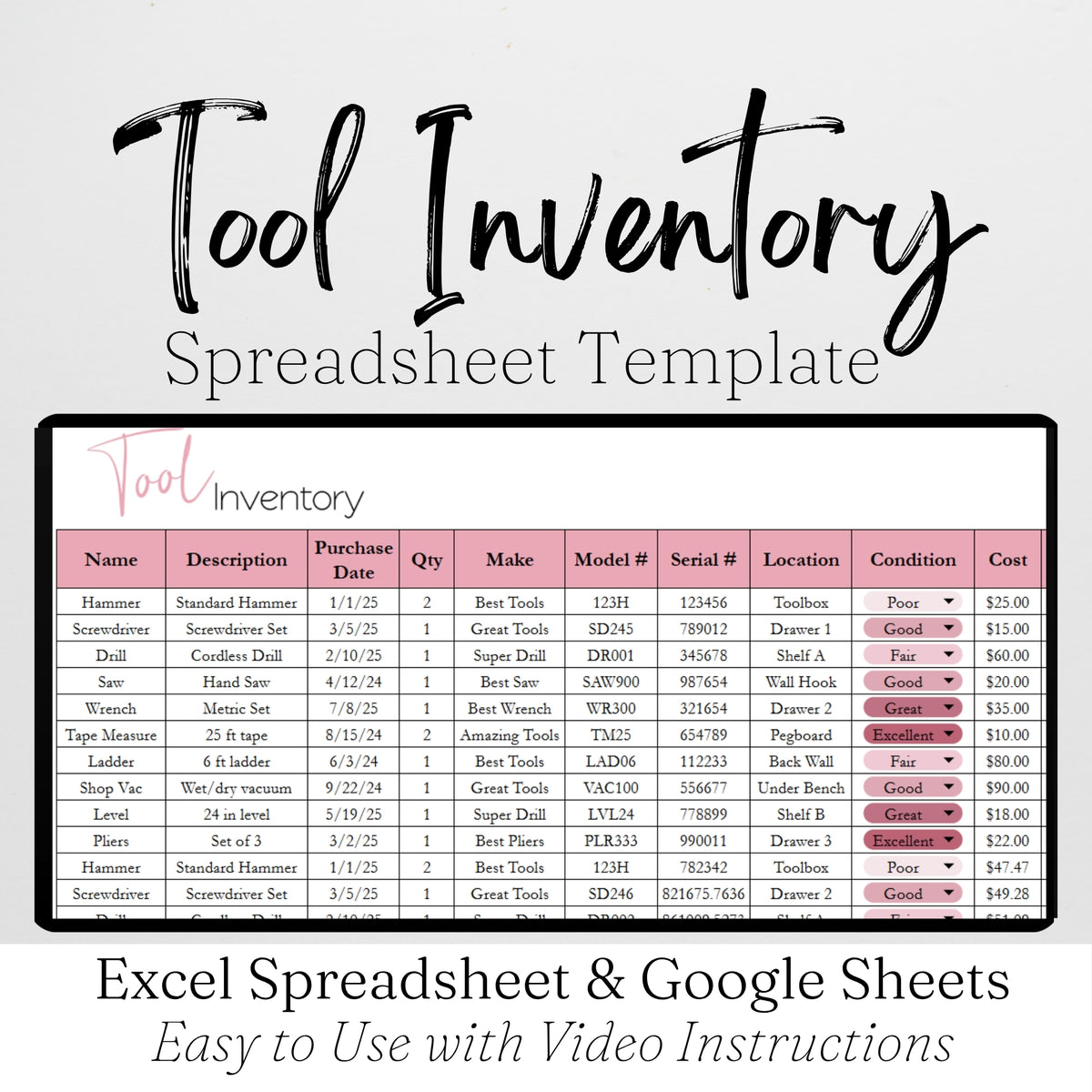 Tool Inventory Template for Google Sheets and Excel Spreadsheet – Savvy ...
