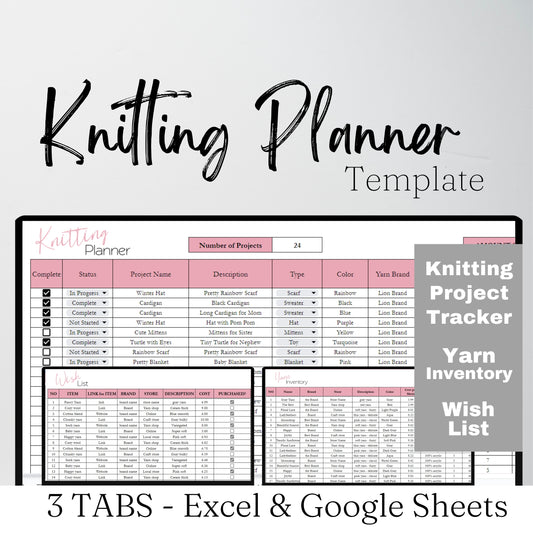 Knitting Planner Google Sheet and Excel Spreadsheets