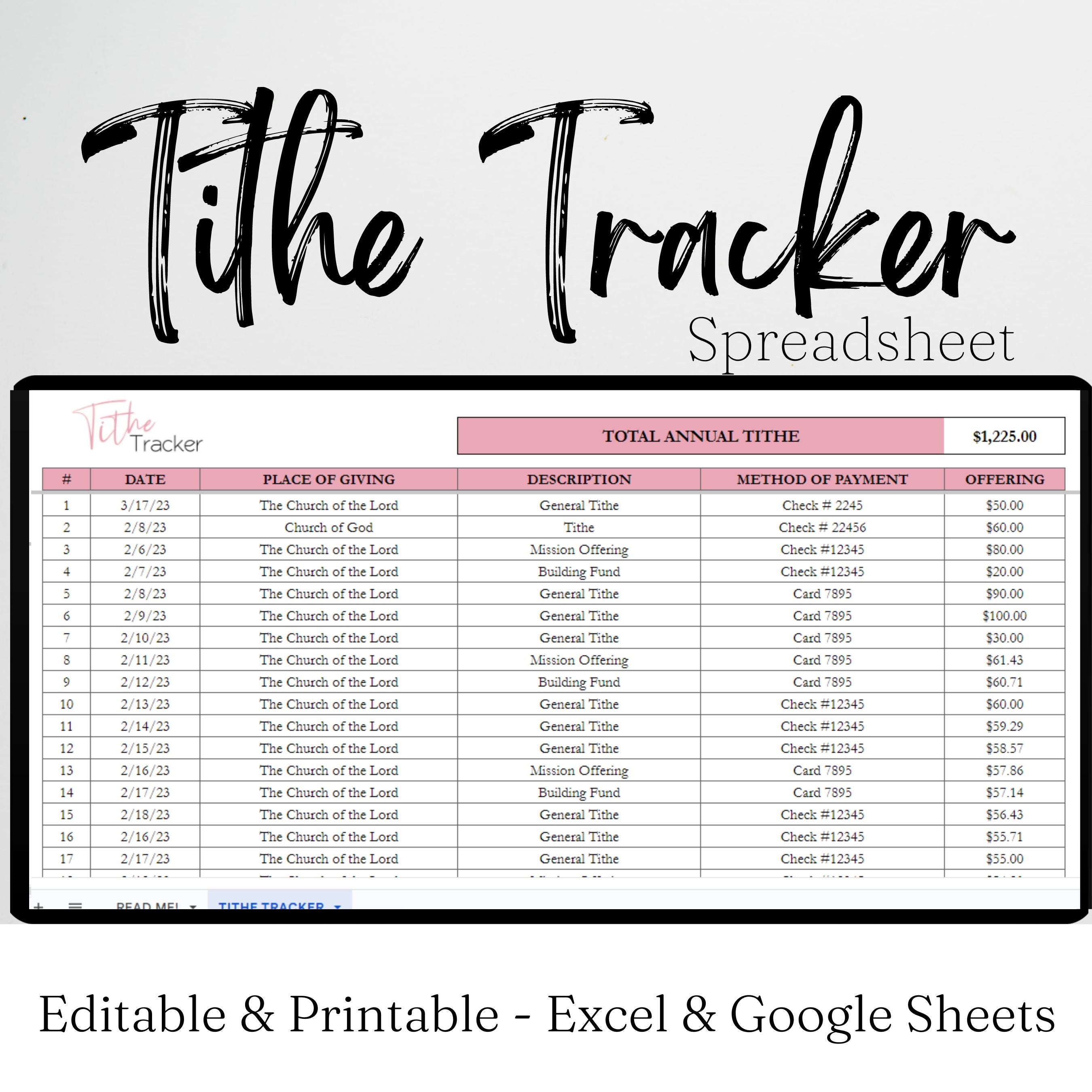 Tithe Tracker Google Sheet and Excel Spreadsheet – Savvy and Thriving
