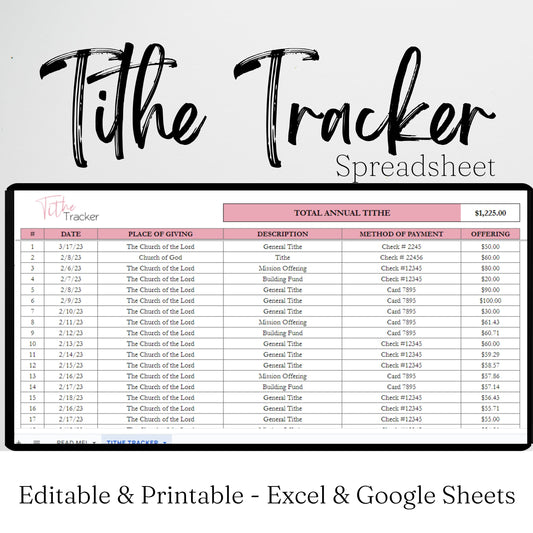 Tithe Tracker Google Sheet and Excel Spreadsheet