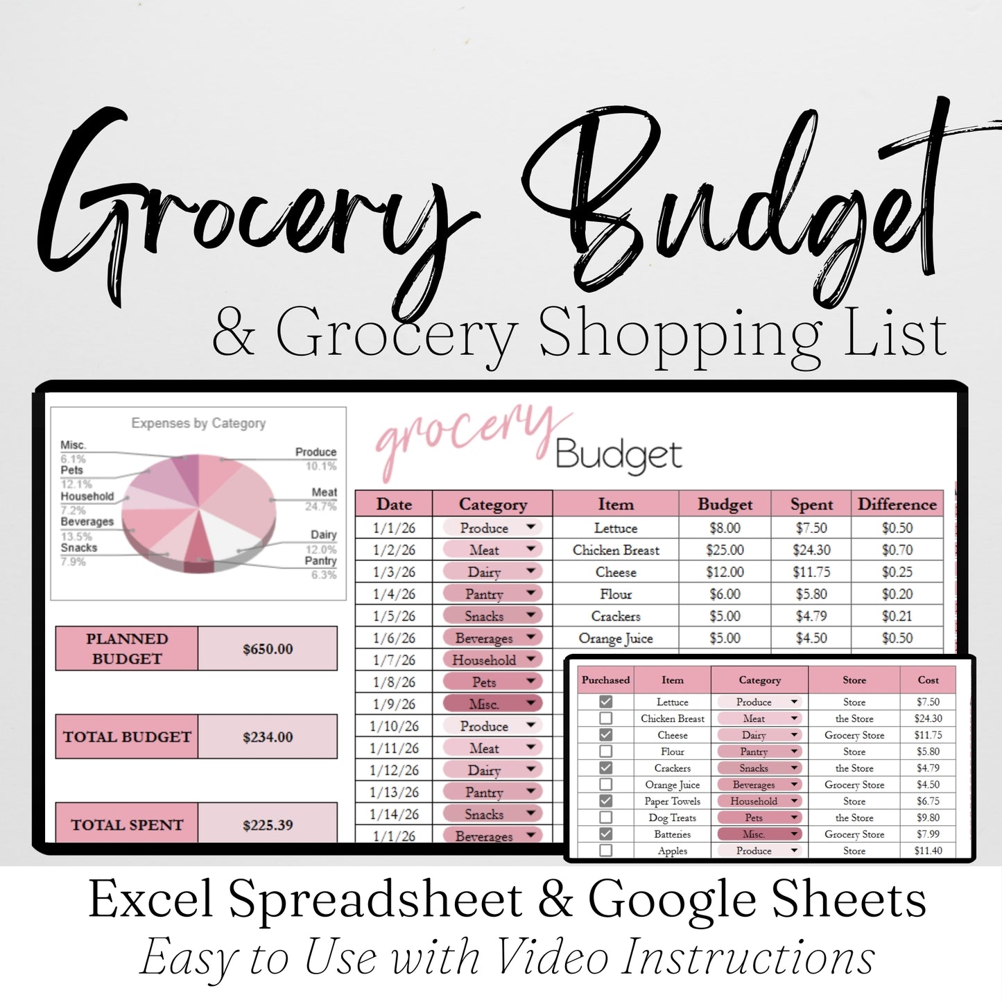 Grocery Budget Template Google Sheets & Excel Spreadsheet