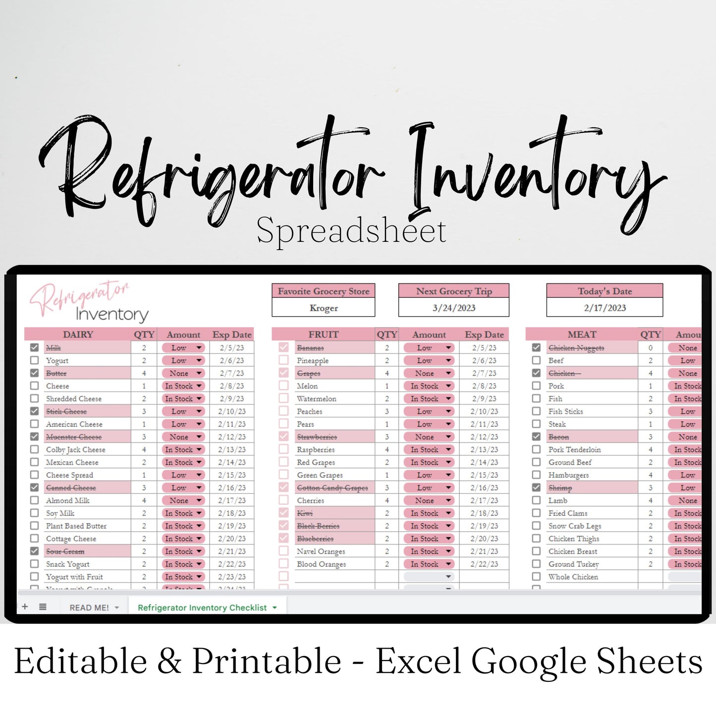 Refrigerator Inventory Google Sheet and Excel Spreadsheet