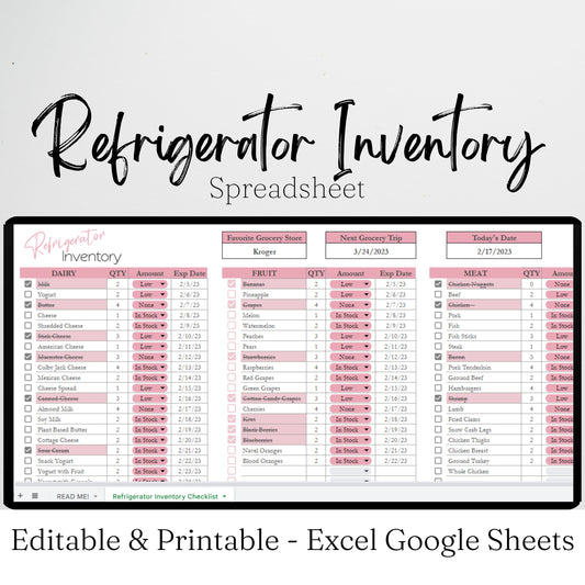 Refrigerator Inventory Google Sheet and Excel Spreadsheet