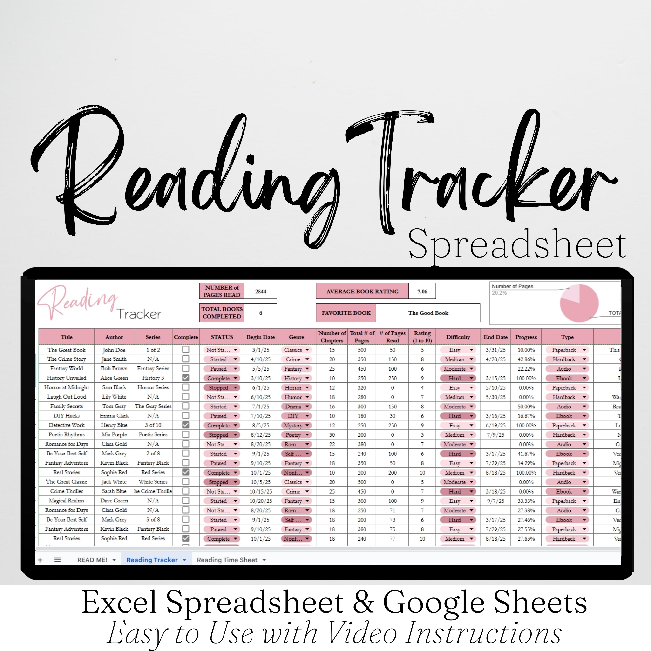 Excel Read Me Page Example Reading Tracker Template Google Sheets and Excel Spreadsheet – Savvy ...