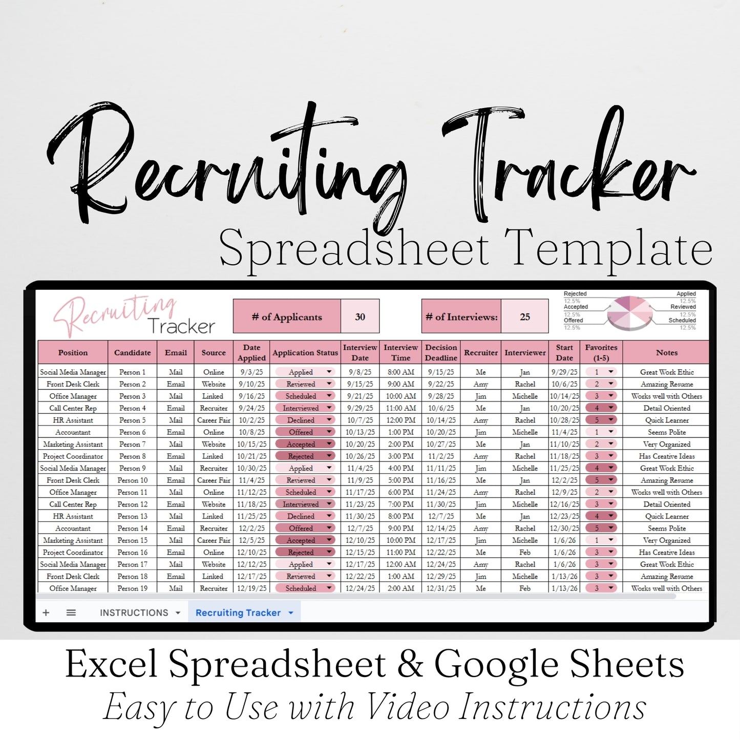 Recruiting Tracker Template Google Sheets and Excel Spreadsheet