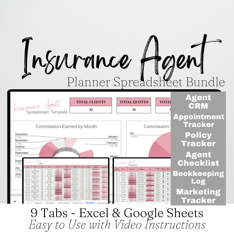 Insurance Agent Business Template Bundle Google Sheet and Excel Spread ...
