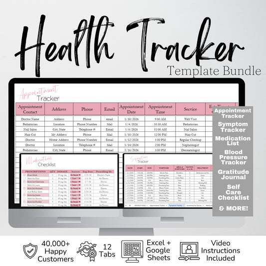 Health Tracker Bundle Google Sheet and Excel Spreadsheet Template
