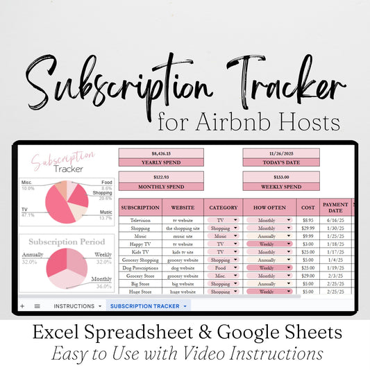 Airbnb Subscription Tracker Template Google Sheets and Excel Spreadsheet