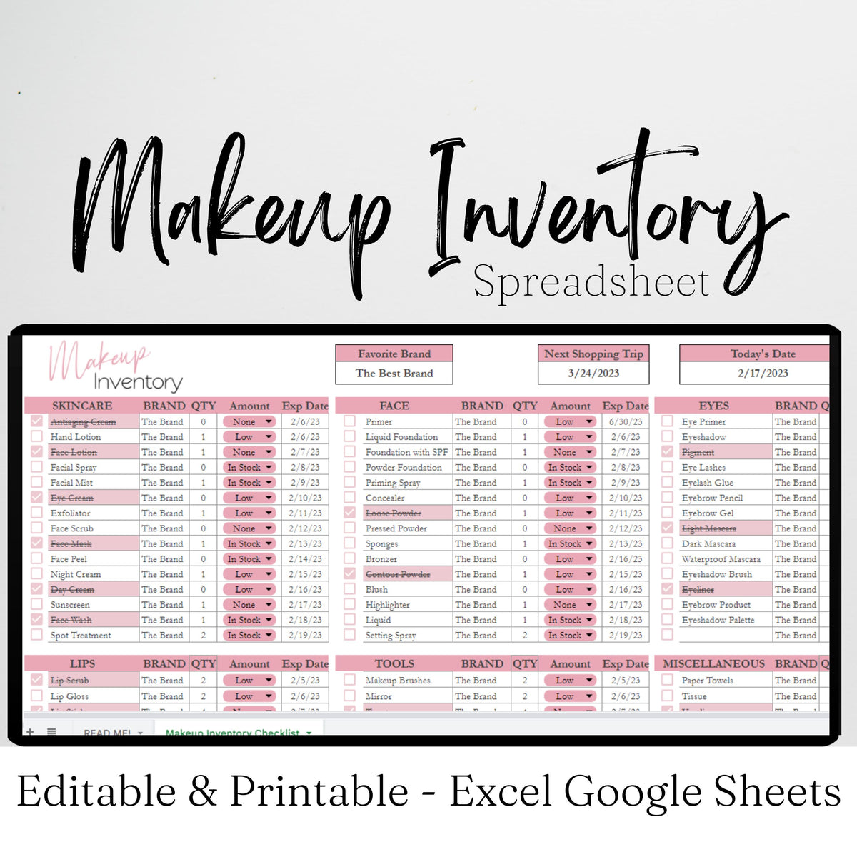 Makeup Inventory Google Sheet and Excel Spreadsheet – Savvy and Thriving