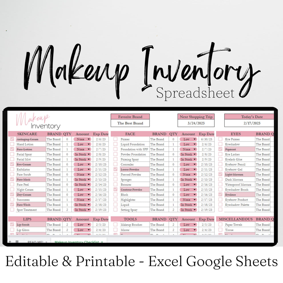 Makeup Inventory Google Sheet and Excel Spreadsheet – Savvy and Thriving