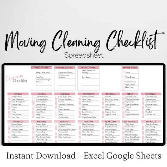 Moving Cleaning Checklist Google Sheet and Excel Spreadsheet