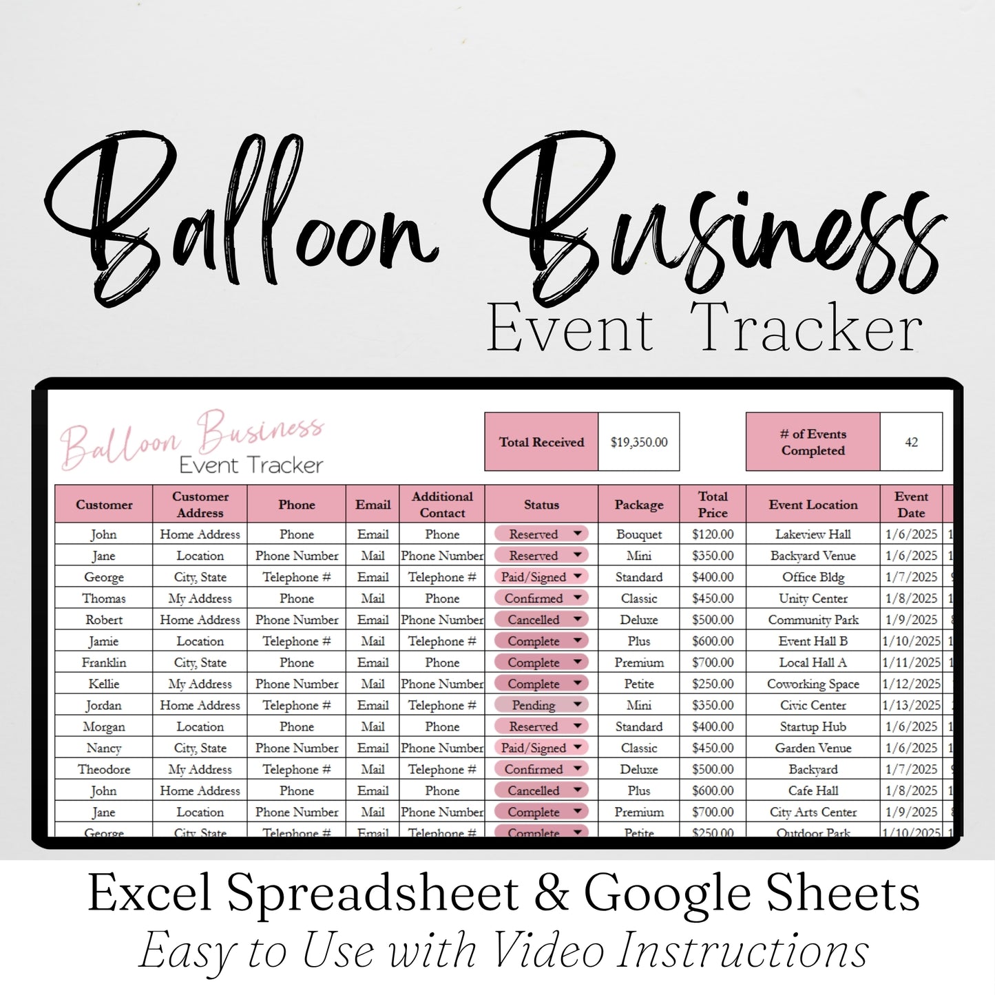 Balloon Party Planner Template - Business Event Tracker for Google Sheets and Excel Spreadsheet
